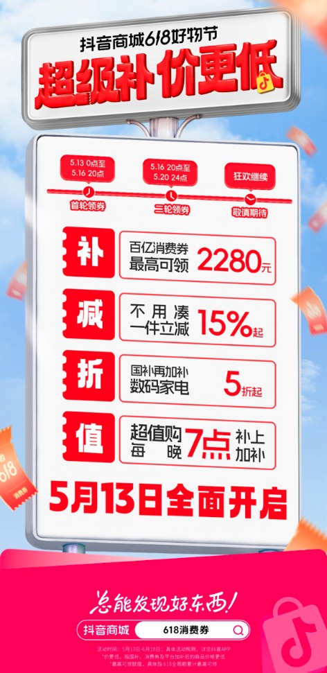 股票配资公司开户网站 抖音电商率先开启“618”大促 平台投入百亿消费券补贴爆款好物